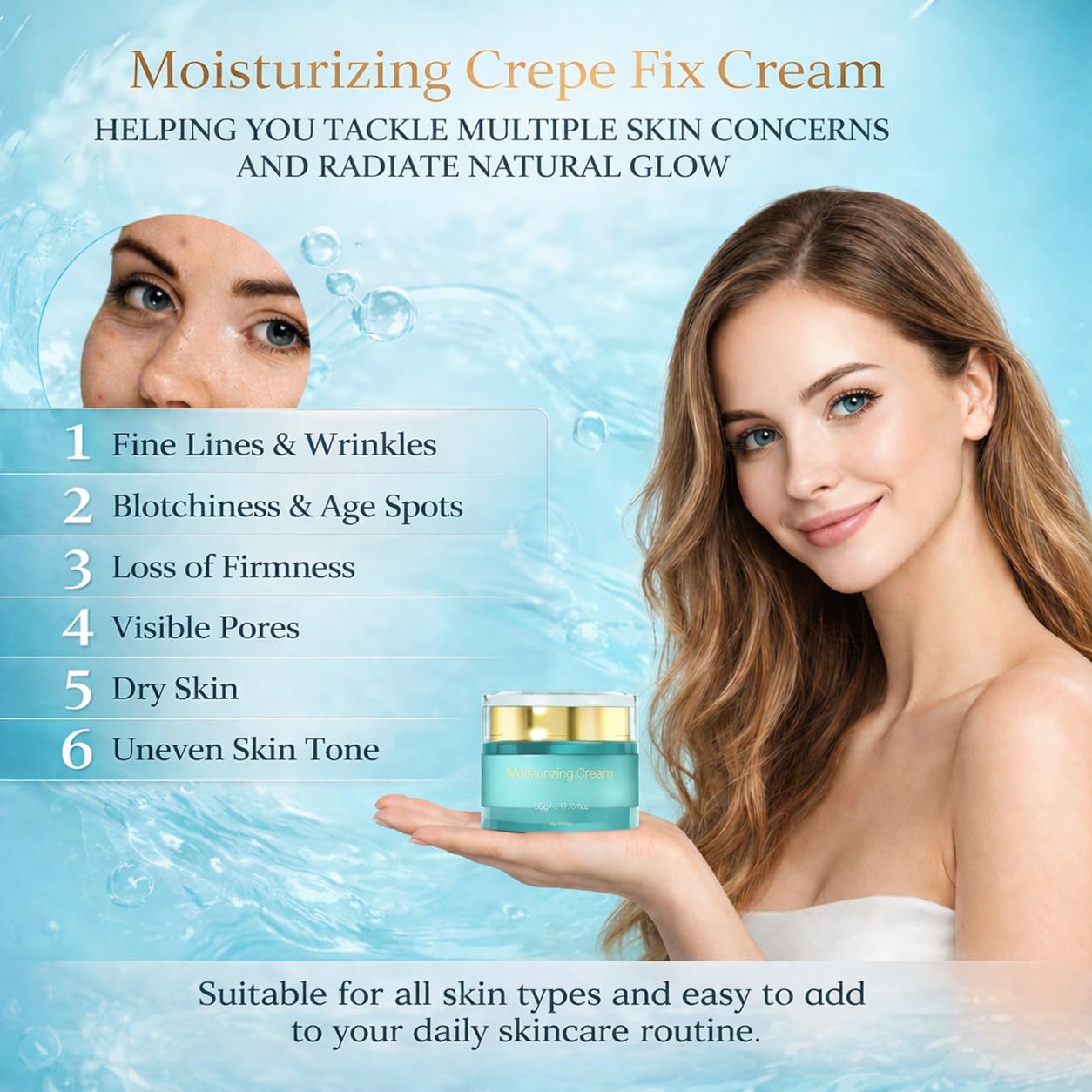 ZZILME Moisturizing Crepe Fix Cream - Tightens and Firms Face, Neck & Body, Anti Wrinkles for Crepey and Sagging Skin,Non-Greasy Formula with Hyaluronic Acid & Collagen - 1.75 oz