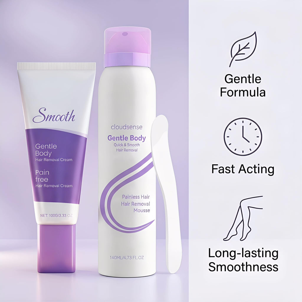 2-in-1 Hair Removal Cream & Mousse Combo Set Fast-Acting Depilatory for Women & Men, 100g Tube + 140ml Foam with Scraper