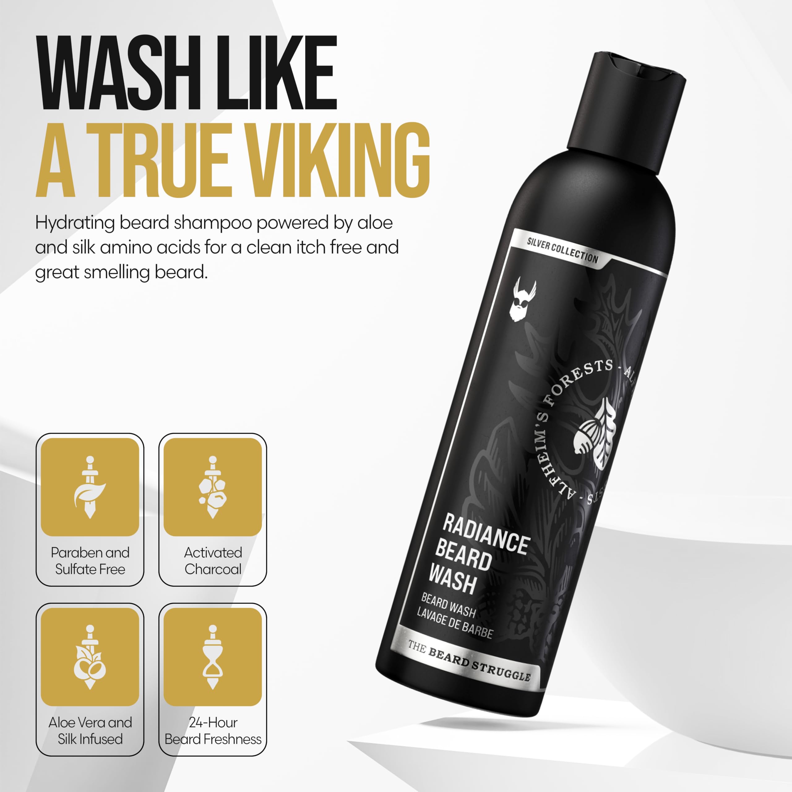 The Beard Struggle Radiance Beard Wash – Silver Collection, Alfheim’s Forests – Deep Clean & Hydrated Care – Beard Cleanser for Men (8 fl oz)