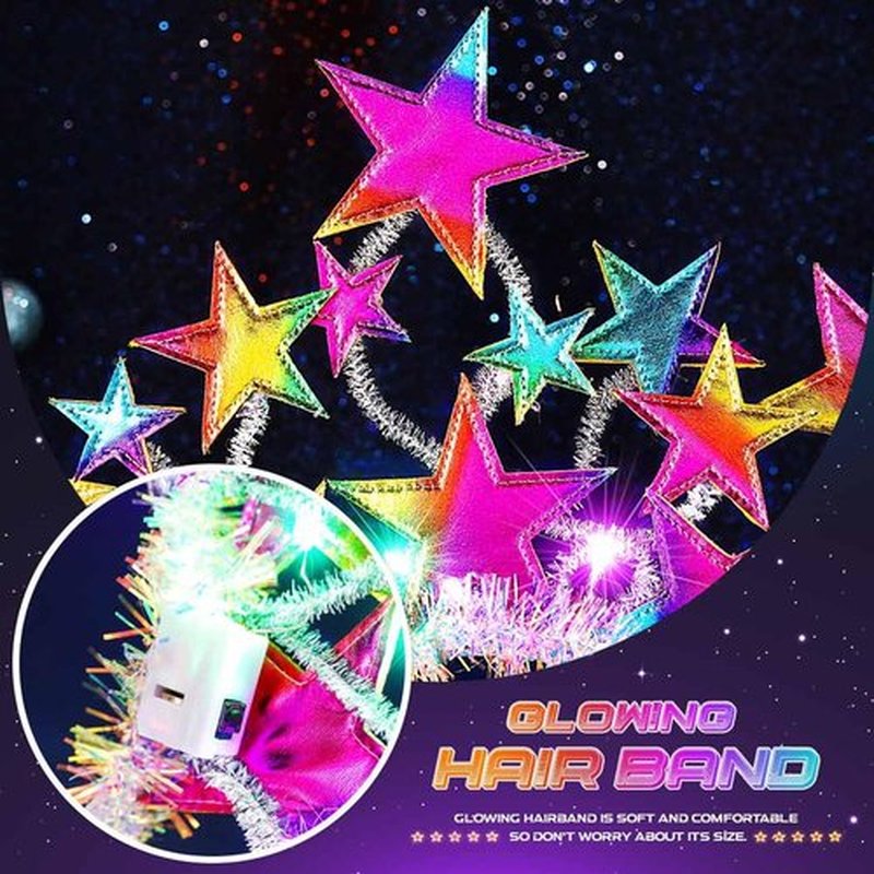 CAKURE Light Up Star Headband LED Christmas Star Headpiece Holiday Hair Accessories for Women (Colorful)