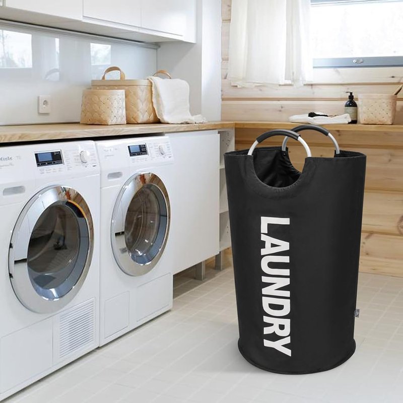 DOKEHOM 90L Collapsible Laundry Basket - Freestanding Tall Hamper for Easy Washing (Black)