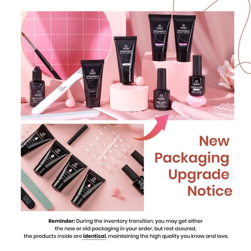 Beetles Poly Nail Extension Gel Kit, 4 Colors Pink White Poly Nail Gel Builder Nail Gel with Poly Brush & Slip Solution Nail Salon All In 1 Kit Gift for Women, UV & LED Needed