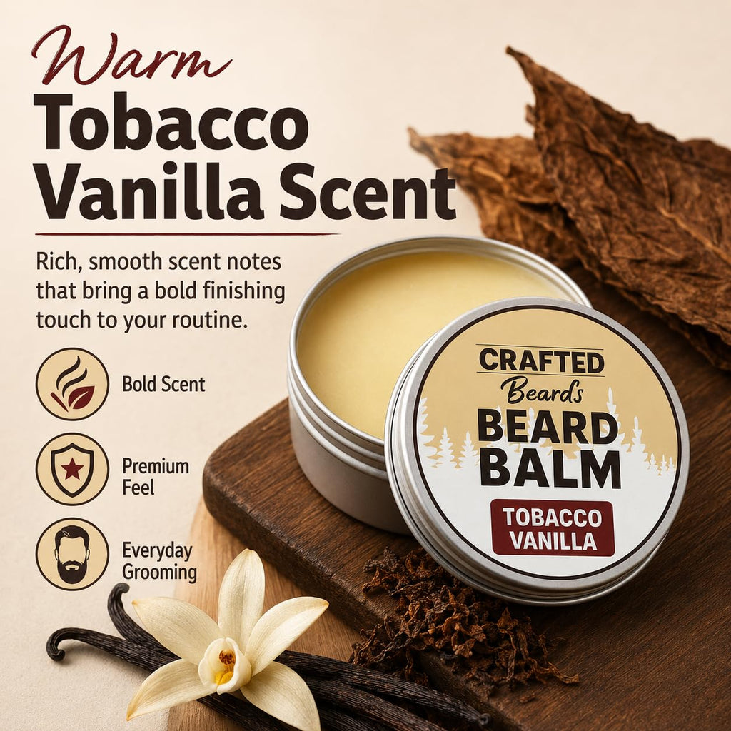 Crafted Beards Beard Balm - Tobacco Vanilla Scent - 2oz Tin - Beard Wax - Light Hold - (TV)