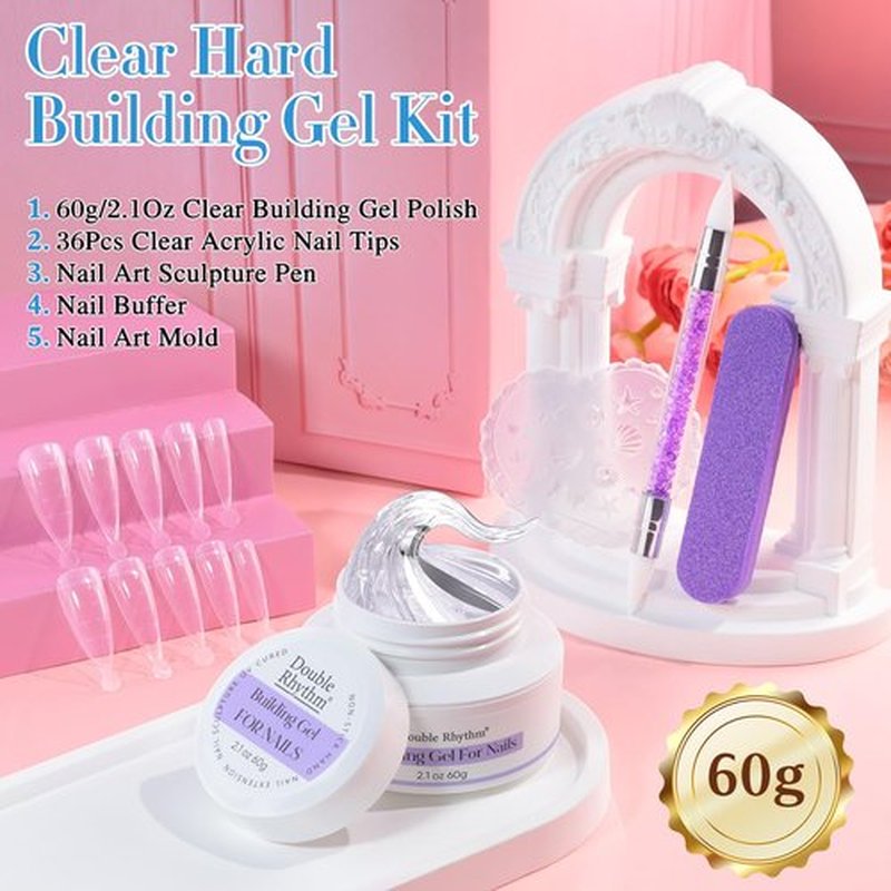 Double Rhythm 2.1 Oz Solid Sculpting Gel for Nail Art Non-Sticky 60g 3D Clear Hard Gel for Building, Carving, Molding Extension with Sculpting Pen and Mould (Clear)