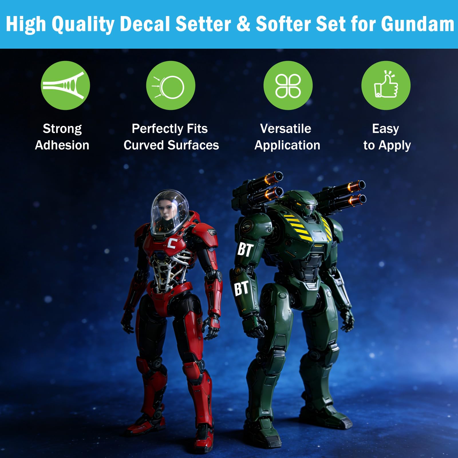 Mr. Mark Setter & Softer Bundle for Gundam Models, Decal Adhesive & Softening Solution Set, Strong Adhesion & Curve Conform Fit, 2 Bottles - 40ml + 40ml