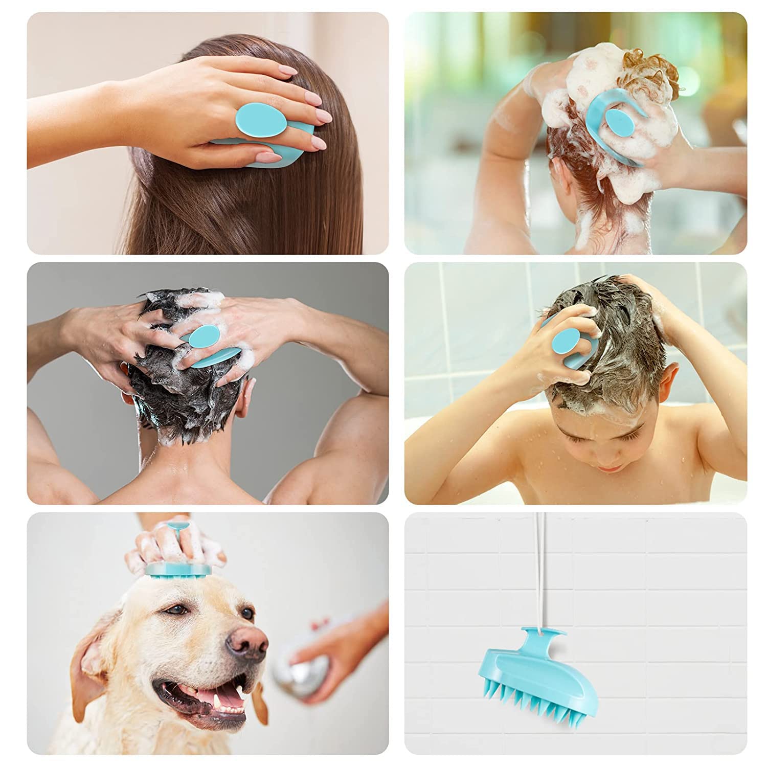 Sosoon Scalp Massager, Shampoo Brush Hair Scrub Brush for Wet and Dry Hair, Soft Silicone Bristles Head Massager Clean Hair, Reduce Dandruff, Massage Scalp, Promote Hair Growth, Blue