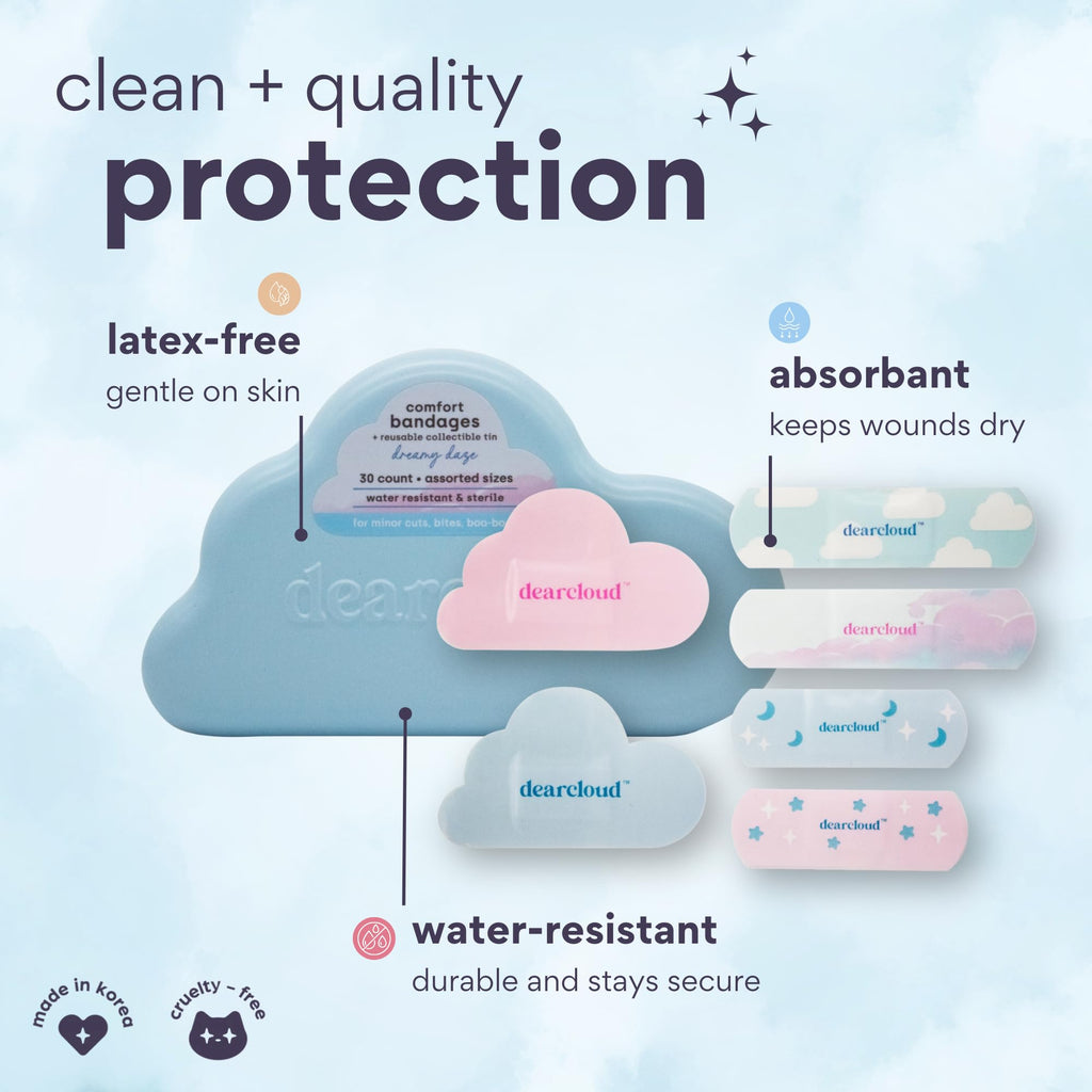 dearcloud Comfort Bandages 30ct – Waterproof + Tin (Dreamy Daze)