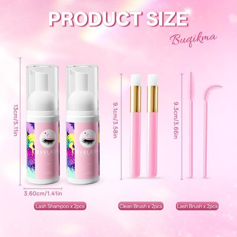 Buqikma Lash Shampoo Kit - Lash Cleaning for Eyelash Extension, 60Ml/2.11fl.Oz Eyelash with Lash Shampoo Brushes Gentle Lash Extension Cleanser for Professional Salon Use and Home Use (2 Pcs)
