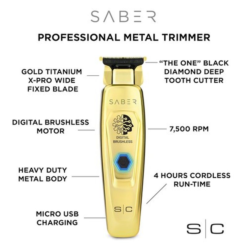StyleCraft Saber Professional Cordless Hair Trimmers - Full Metal Body with Brushless Motor