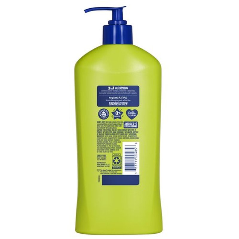 Suave Kids 3-in-1 Tear Free, Body Wash, Shampoo and Conditioners, Dermartologist Tested, Watermelon Wonder, 18 Oz Pack of 6
