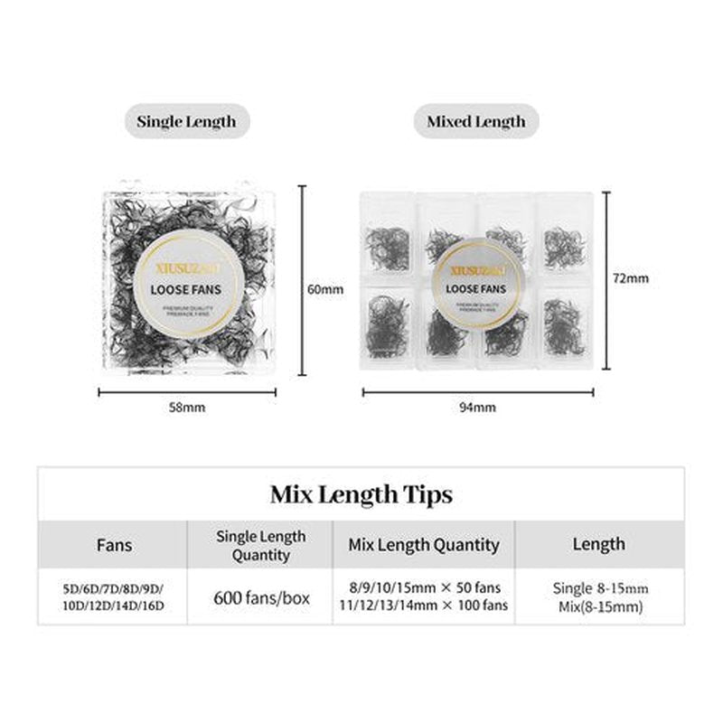 Premade Eyelash Extensions - 600 Fans, 10D, Volume Lash, 0.07 Thickness, D Curl, Mix 8-15mm Fluffy Soft Handmade Loose Fan