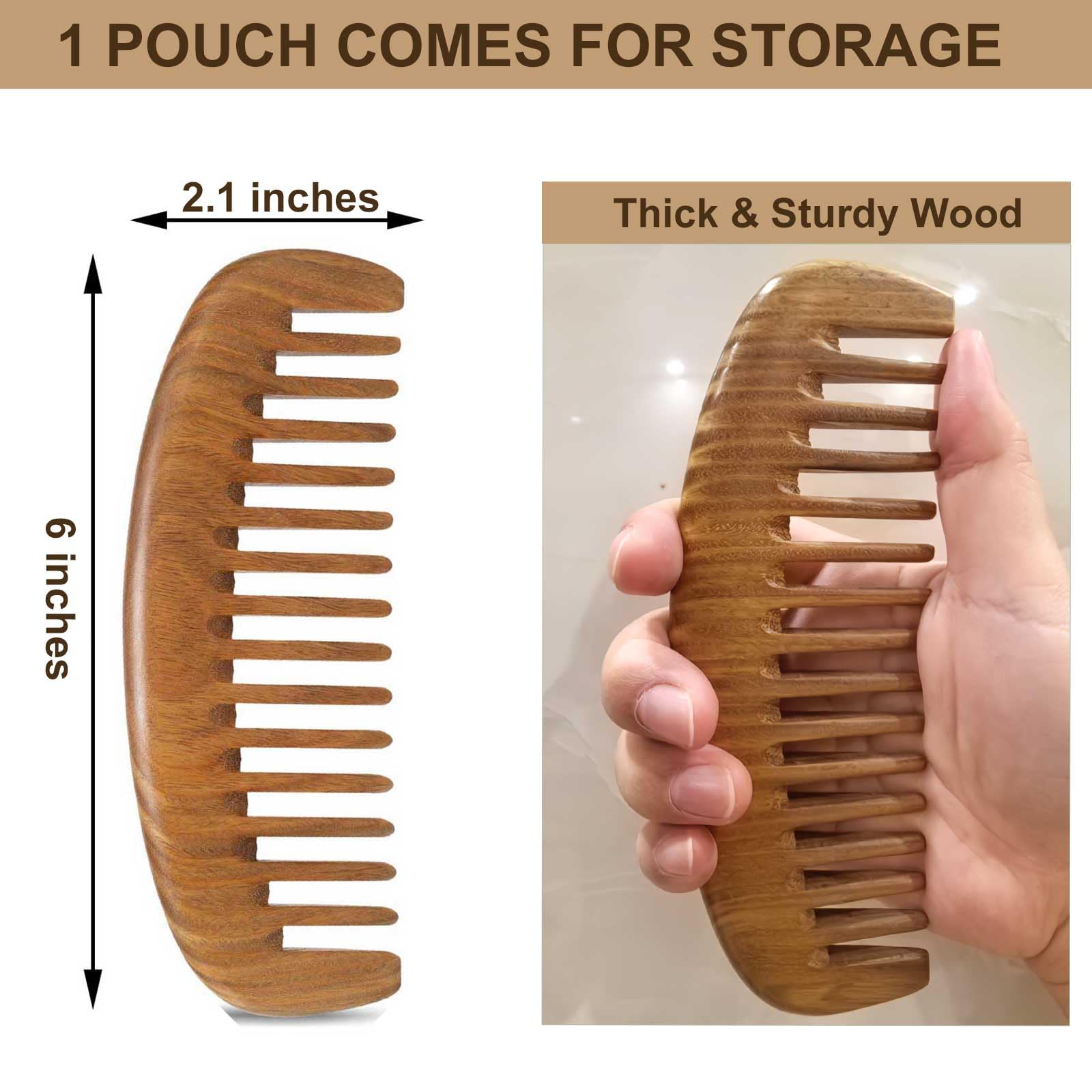 Moreinday 2 Pack Wooden Comb, Beard Comb for Men, Hair Combs for Women