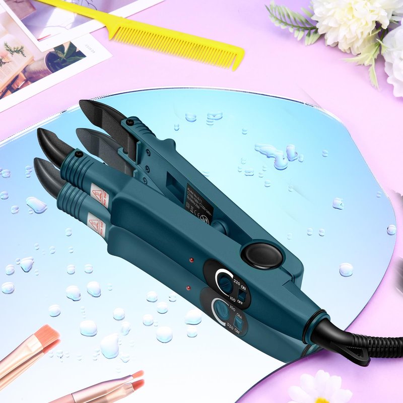 Zhehao Professional Hair Extensions Tool with Fusion Heat Iron Connector Wand, US Plug, 2 Bags Keratin Glue Granule Beads, C Head (Green)