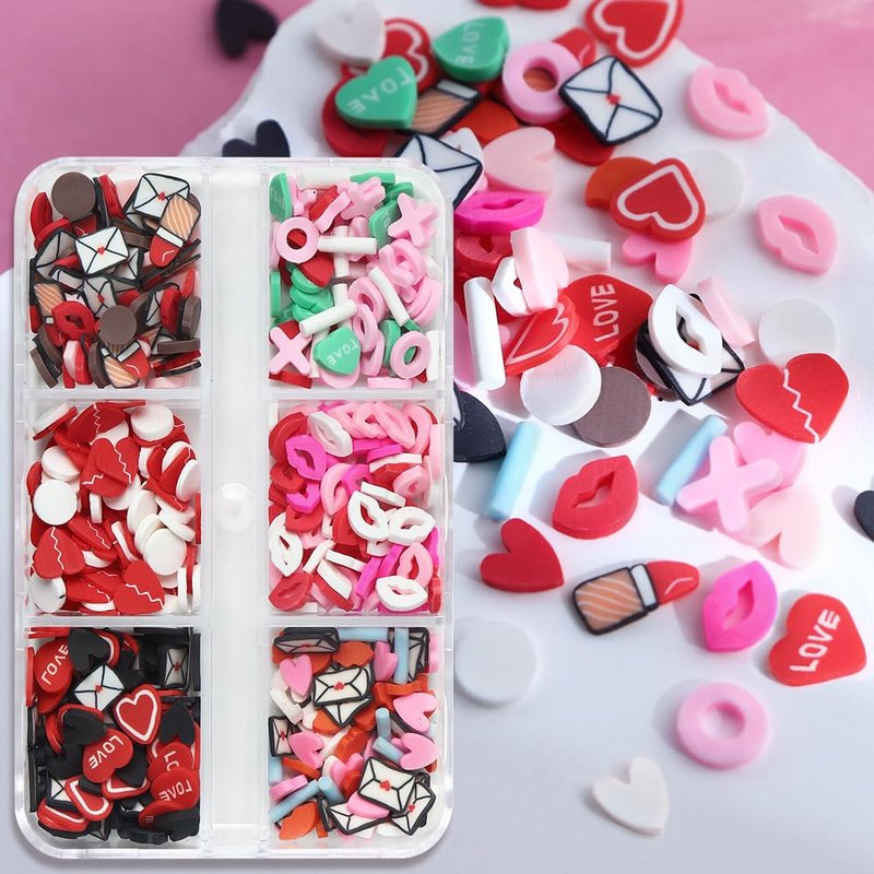 Valentine's Day Nail Art Slices Glitter Sequins 3D Heart Lips Envelope Shape Colorful Cute Nail Decals Paillettes for Girls Women DIY Nail Art Decoration