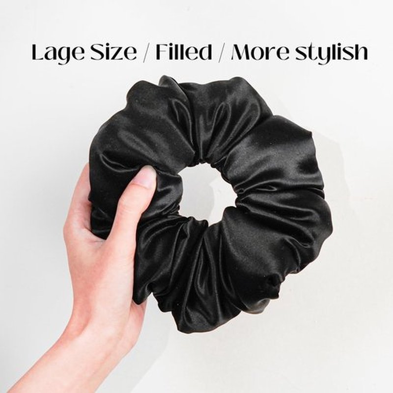 Silmer 22 Momme Mulberry Silk Pillow Scrunchie – Extra Large Soft Hair Tie for Women, Prevents Frizz & Breakage, Jumbo Sleeping Scrunchie (Black,1Pc)