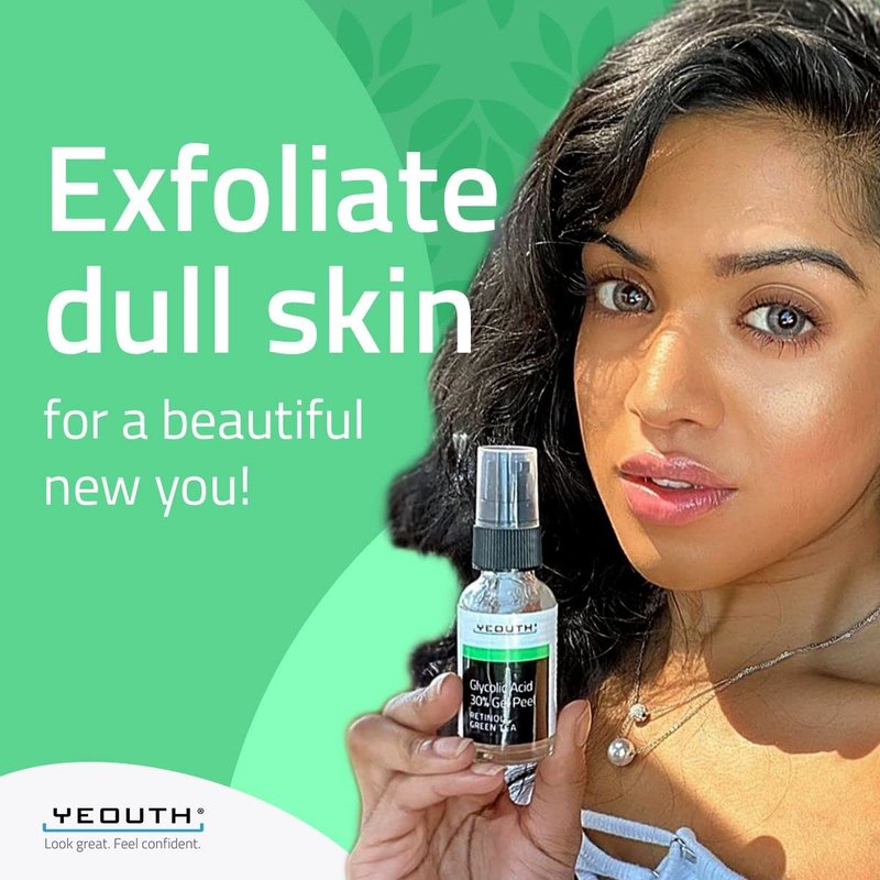 YEOUTH Glycolic Acid Peel - At-Home Chemical Exfoliator with 30% AHA & Retinol | 1oz for Smooth Skin