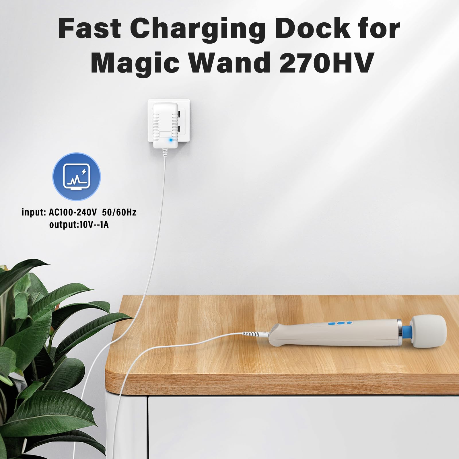 Cisain Replacement Charger Cord Compatible with Magic Wand HV-270, Power Cord Charging Cable for Magic Wand HV-270 Massager (White)