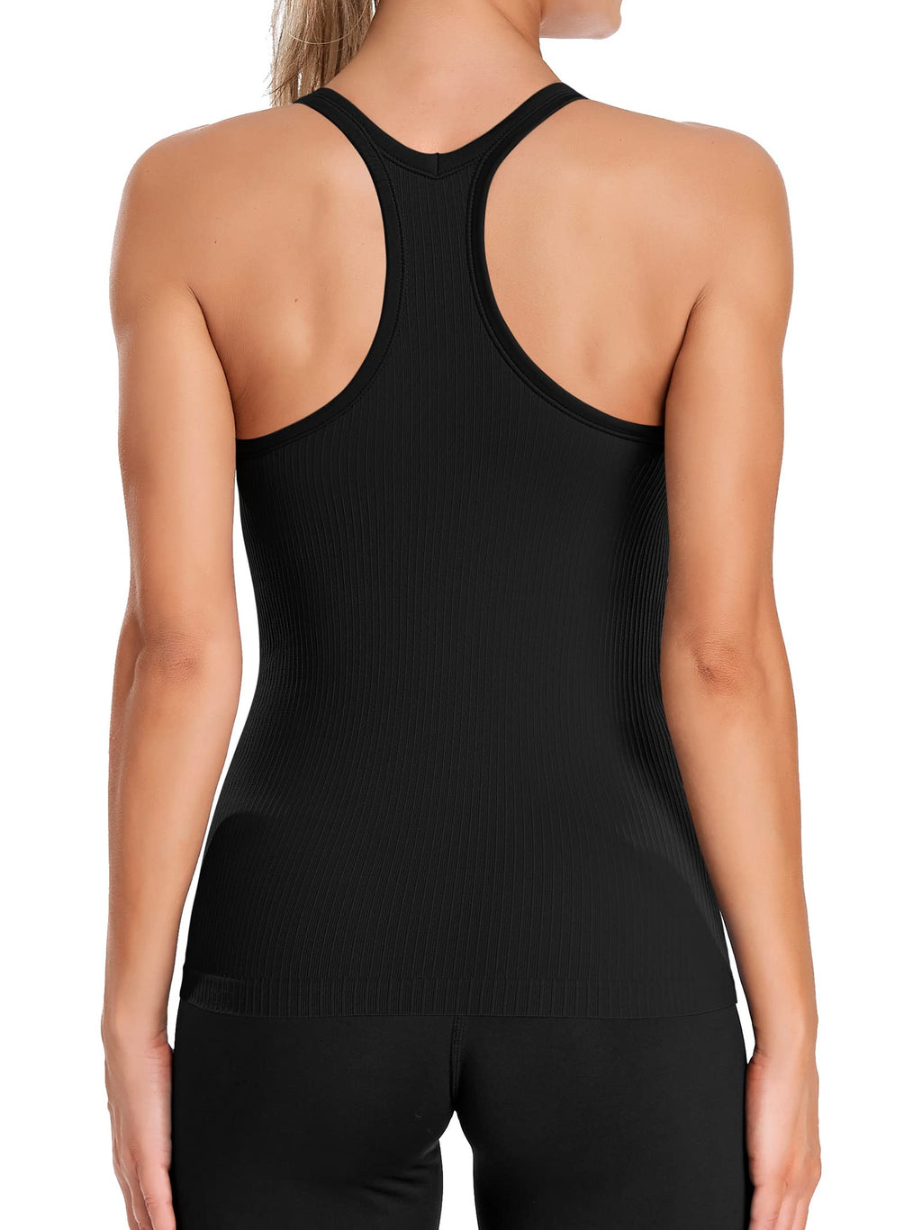 ATTRACO Ribflex Women's Workout Yoga Racerback Tank Tops Sport Athletic Fitness Active Shirts Black M