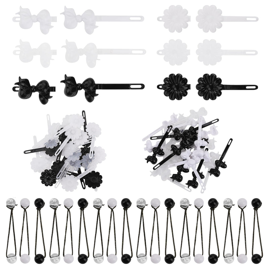Yolev 72 Pieces Self Hinge Plastic Hair Barrettes for Girls Bowknot and Flower Hair Clips Cute Hair Barrettes 80s 90s Hair Barrette Hair Clip for Girls (Black/White/Transparent)