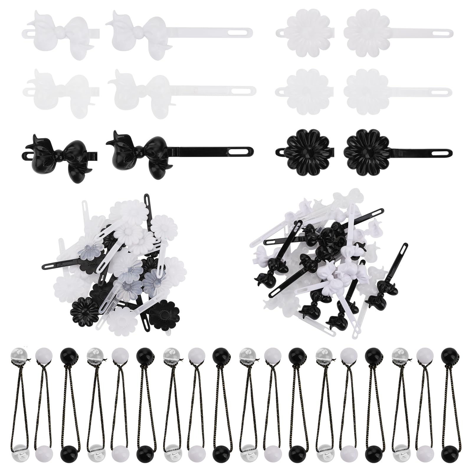 Yolev 72 Pieces Self Hinge Plastic Hair Barrettes for Girls Bowknot and Flower Hair Clips Cute Hair Barrettes 80s 90s Hair Barrette Hair Clip for Girls (Black/White/Transparent)