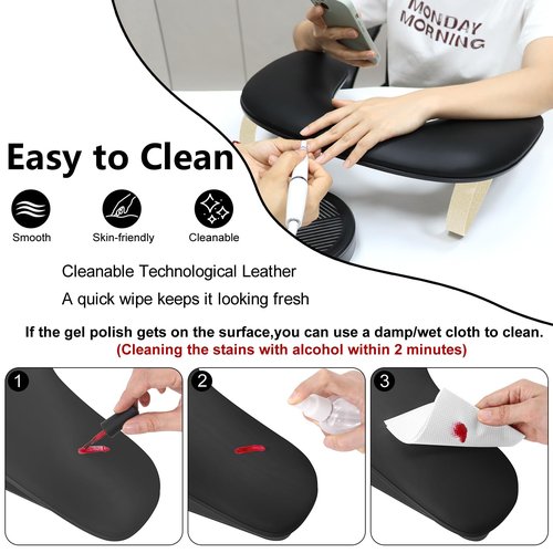 Manicure Arm Rest for Nails Tech,Cleanable Leather Nail Hand Rest,U Shaped Nail Arm Rest Stand with Aluminum Alloy Holder,Antislip Pads
