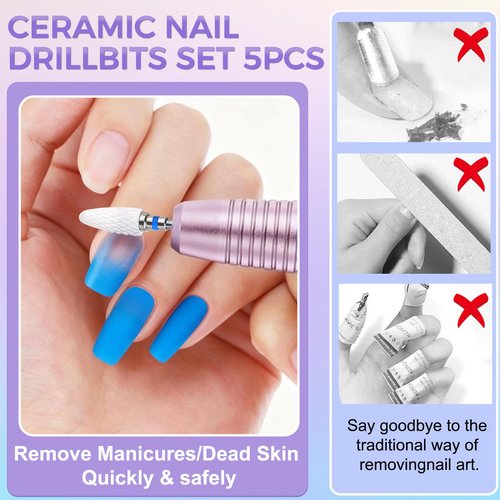 Fantexy Ceramic Nail Drill Bits Set,3/32'' Shank Professional Corn Shape Ceramic Bits,Acrylic Nail File Bits for Manicure Pedicure Cuticle Gel Nail Polishing,Use for Both Left and Right Handed(5 Pcs)