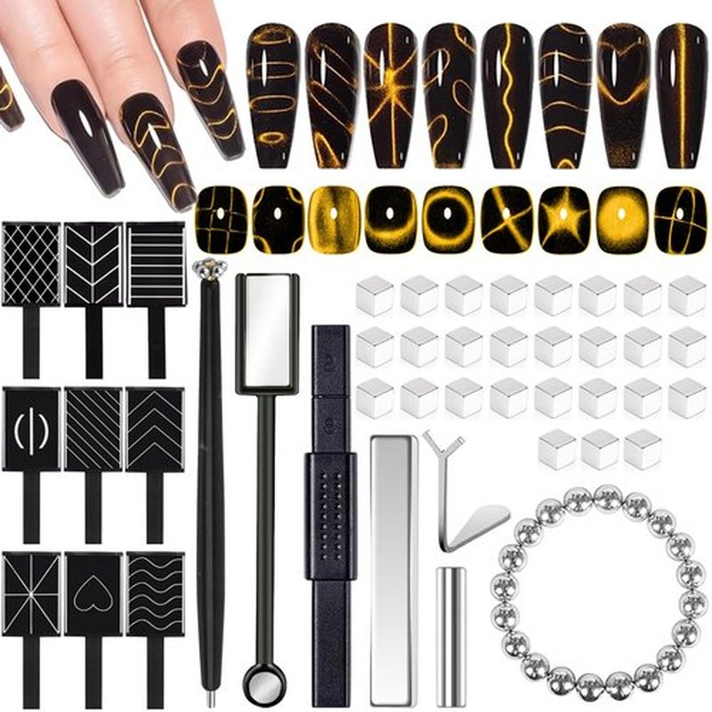 HYWWPFLAY 62Pcs Heart Cat Eye Magnet for Nails, Heart Nail Magnet Tools Set, Cat Eye Magnetic Gel Nail Polish Magnets Sticks, Magnetic Bead for Acrylic Nails DIY Manicure Accessories