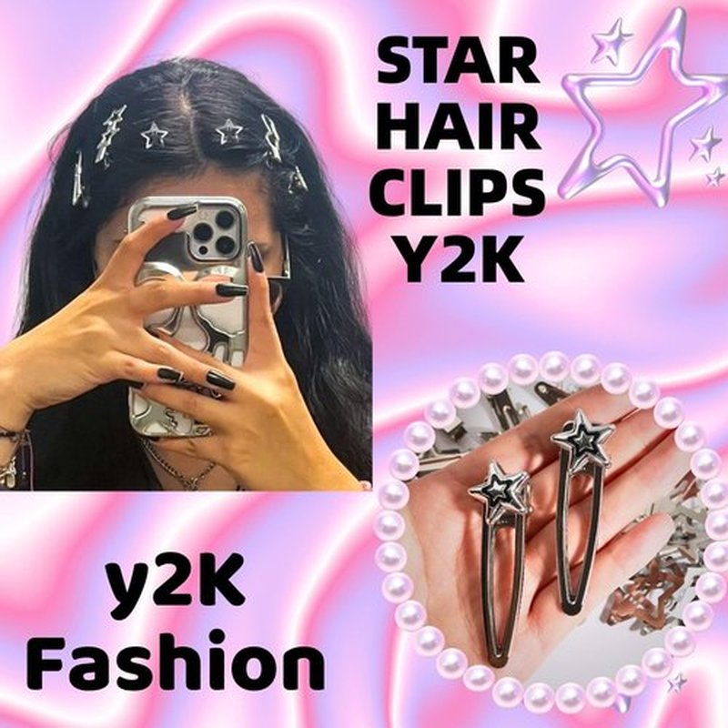 24pcs Y2K Star Hair Clips - Cute Silver Snap Clips for Women, Star Shaped Hair Accessories, Ideal for Emo, Grunge, Punk & 2000s Fashion