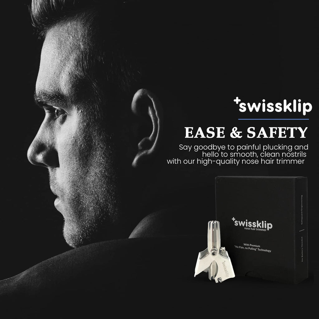 Swissklip Swissker Manual Nose Hair Trimmer for Men & Women - Precision Stainless Steel Ear Hair Remover - German Designed Grooming Tool with Rounded Safety Tip