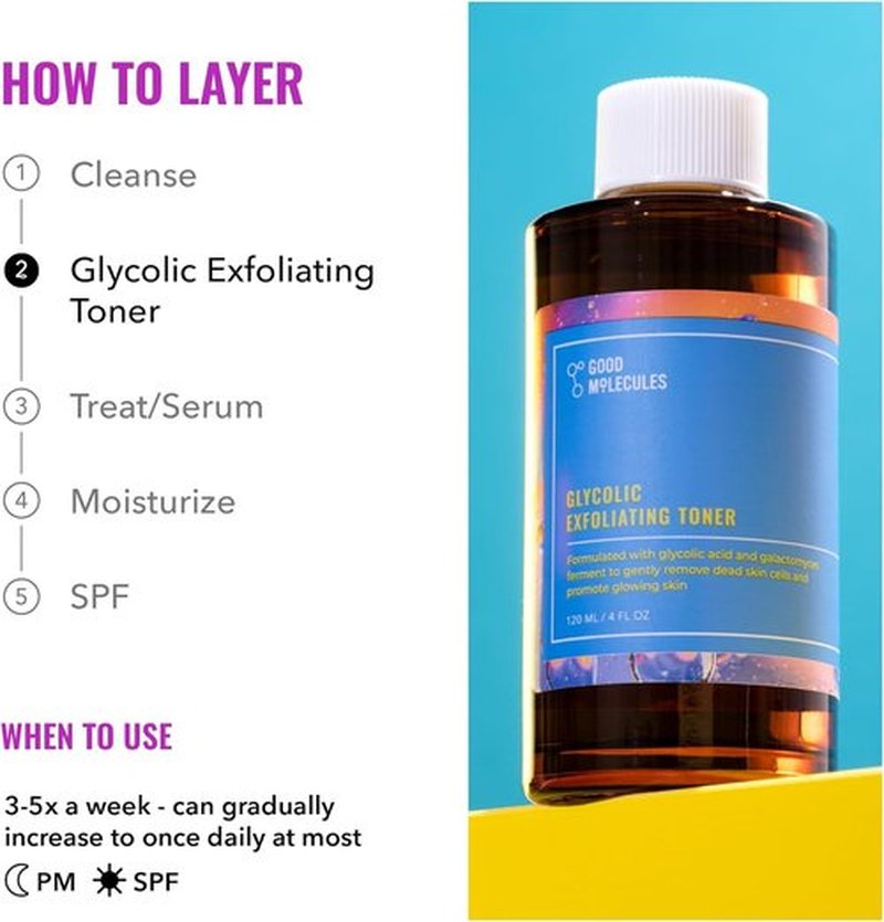 Good Molecules Glycolic Exfoliating Toner - Daily Facial Toner with Hyaluronic & Glycolic Acid for Glowing Skin