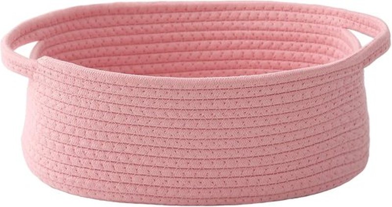JMvicyroam Woven Basket - Small Rope Storage Bin with Handles for Organizing Shelves & Closets | Pink