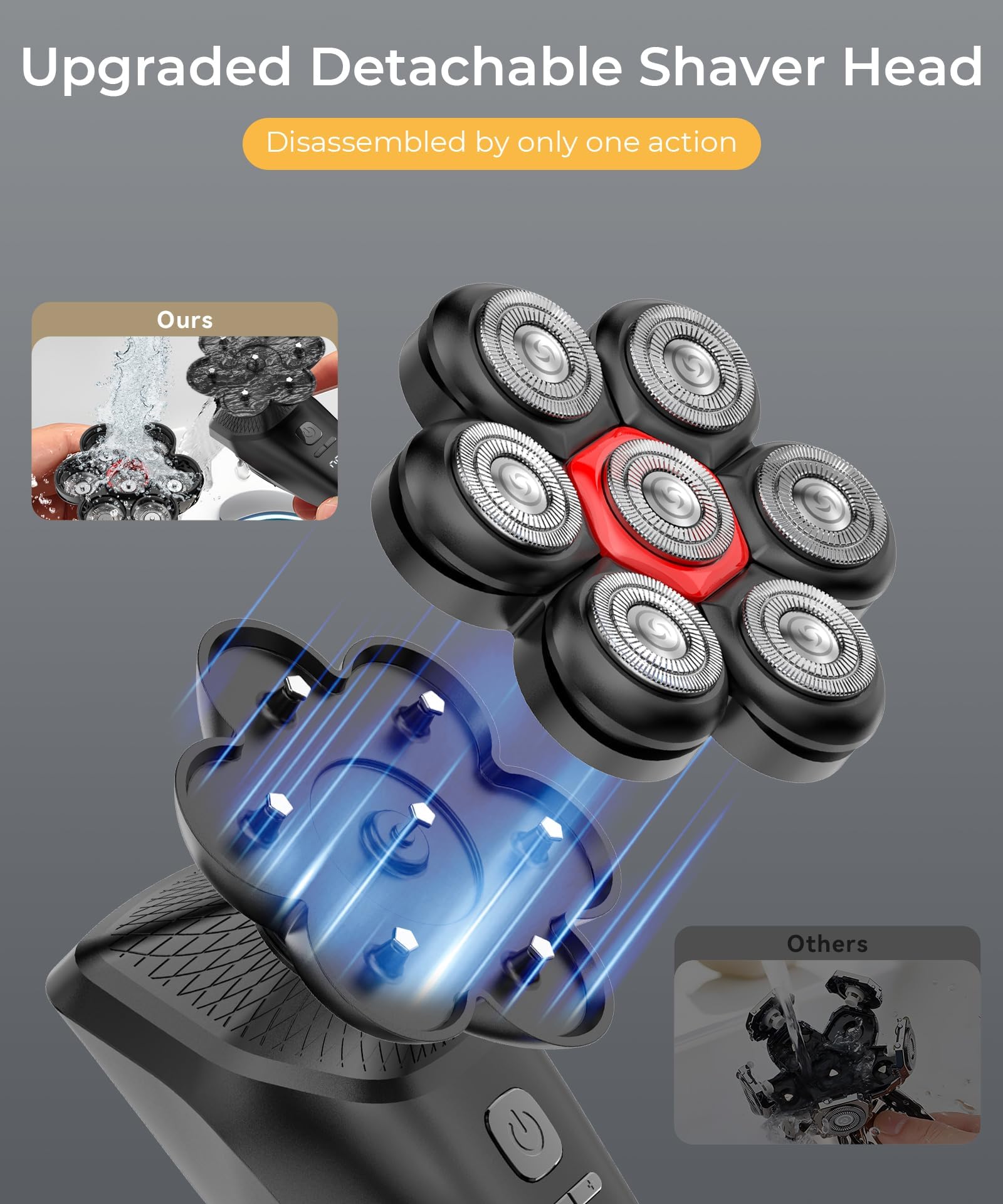 Head Shavers for Bald Men, Magnetic 7D Electric Razor IPX8 Waterproof for Bald Men, Wet/Dry LED Display Rechargeable Rotary Shaver 5 in 1 Grooming Kit with USB-C Charge