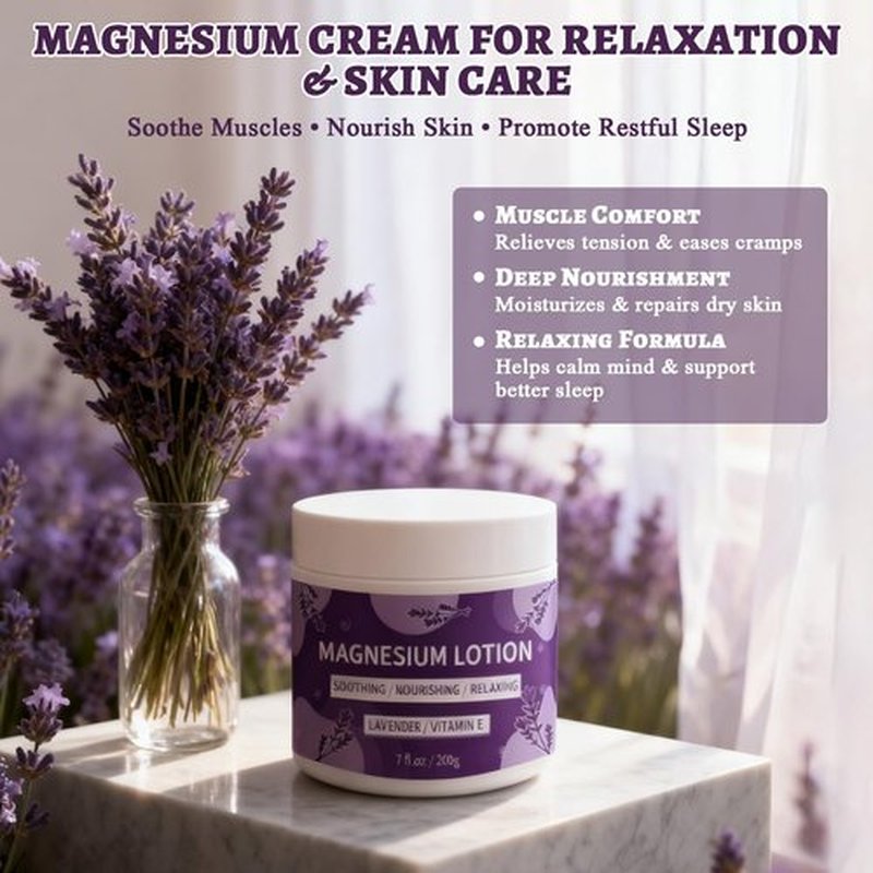 Magnesium Lotion for Sleep & Muscle Soothing 7 oz - Magnesium Body Cream with Lavender, Shea Butter & Vitamin E, for Deep Nourishment & Full-Body Relaxation, Fast-Absorbing & Unscented