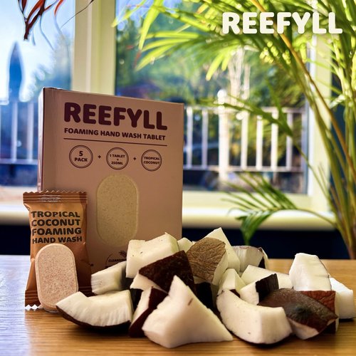 Reefyll Foaming Hand Soap Refill Tablets Dissolvable Plastic Free Hand Wash Pods Just Add Water Tropical Coconut Scent 3 Tablets