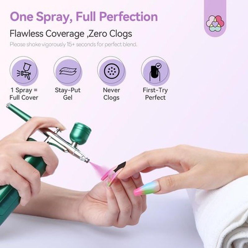 SAVILAND All-in-1 Airbrush Gel Nail Polish Kit: Dilution-Free Airbrush Paint for Nails Non-Acetone 12 Colors Airbrush Gel Polish with Airbrush Cleaner Stencils French Ombre Blush Nail Art Beauty