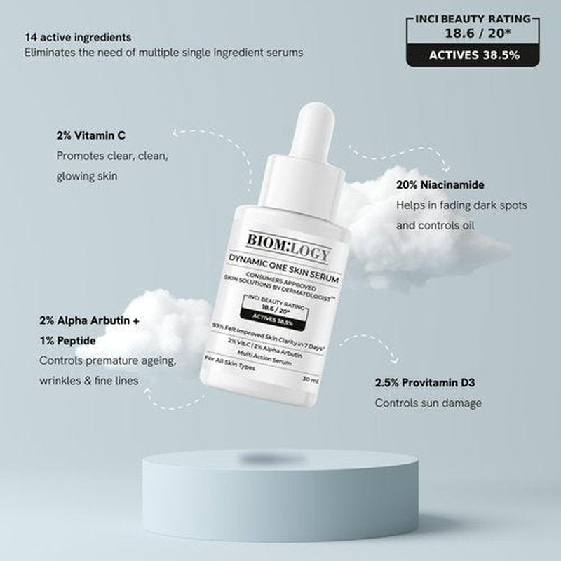 Biomlogy All-in-One Skin Serum with 38.5% Actives | 20% Niacinamide, 2% Vitamin C & 2% Alpha Arbutin | Multi-Benefit Formula for Smoother, Clearer & Even-Looking Skin | 1.01 Fl Oz (30 ml)