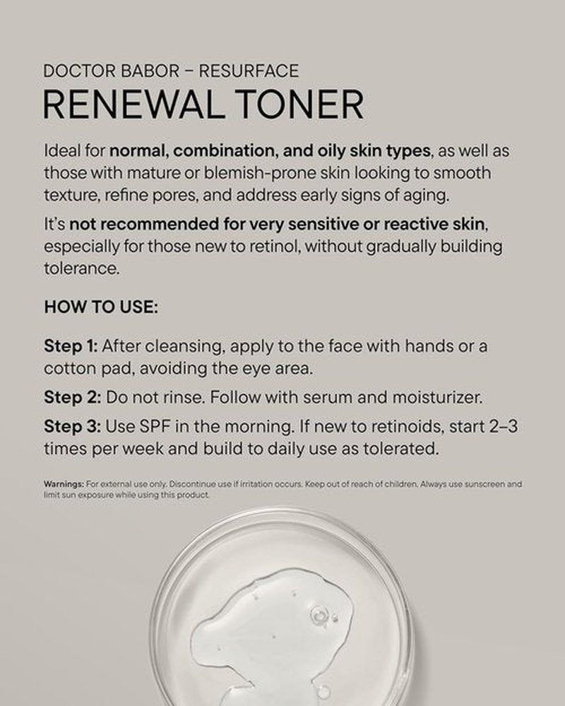 Doctor Babor Renewal Toner - Smoothing & Refining Formula with Retinol & Niacinamides | 6.76oz