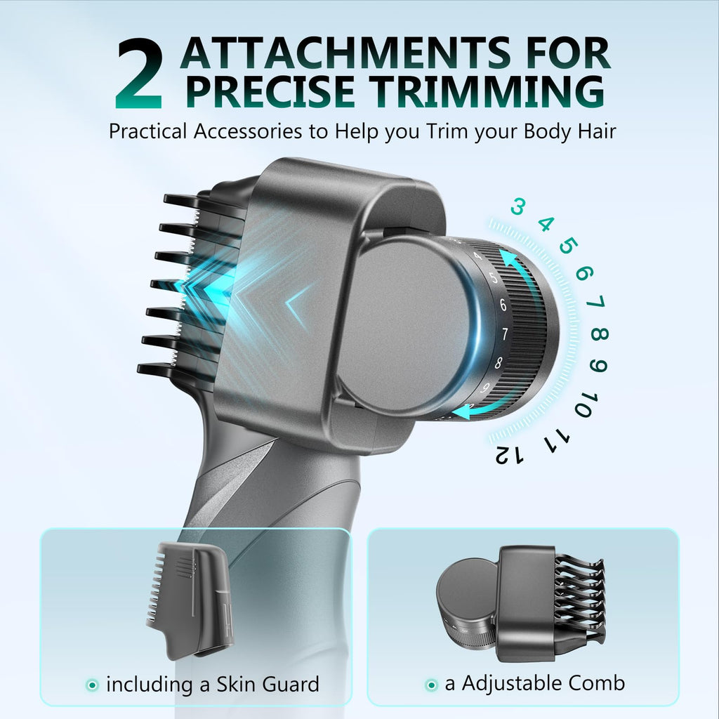 kensen Body Hair Trimmer for Men - Manscape Beard Trimmer for Men, V-Shaped Trimming Head with 2 Comb Attachments Mens Groin & Pubic Hair Trimmer IPX5 Waterproof Wet/Dry Mens Electric Razor