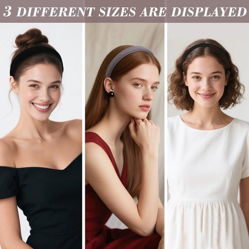 DiyJibb Velvet Headbands for Women and Teens, 6PCS Non-Slip Padded Hairbands with 3 Width Options (0.6", 0.8", 1.2"), Soft Comfortable Hair Accessories for Daily Wear, Makeup, Sports, and Gifts