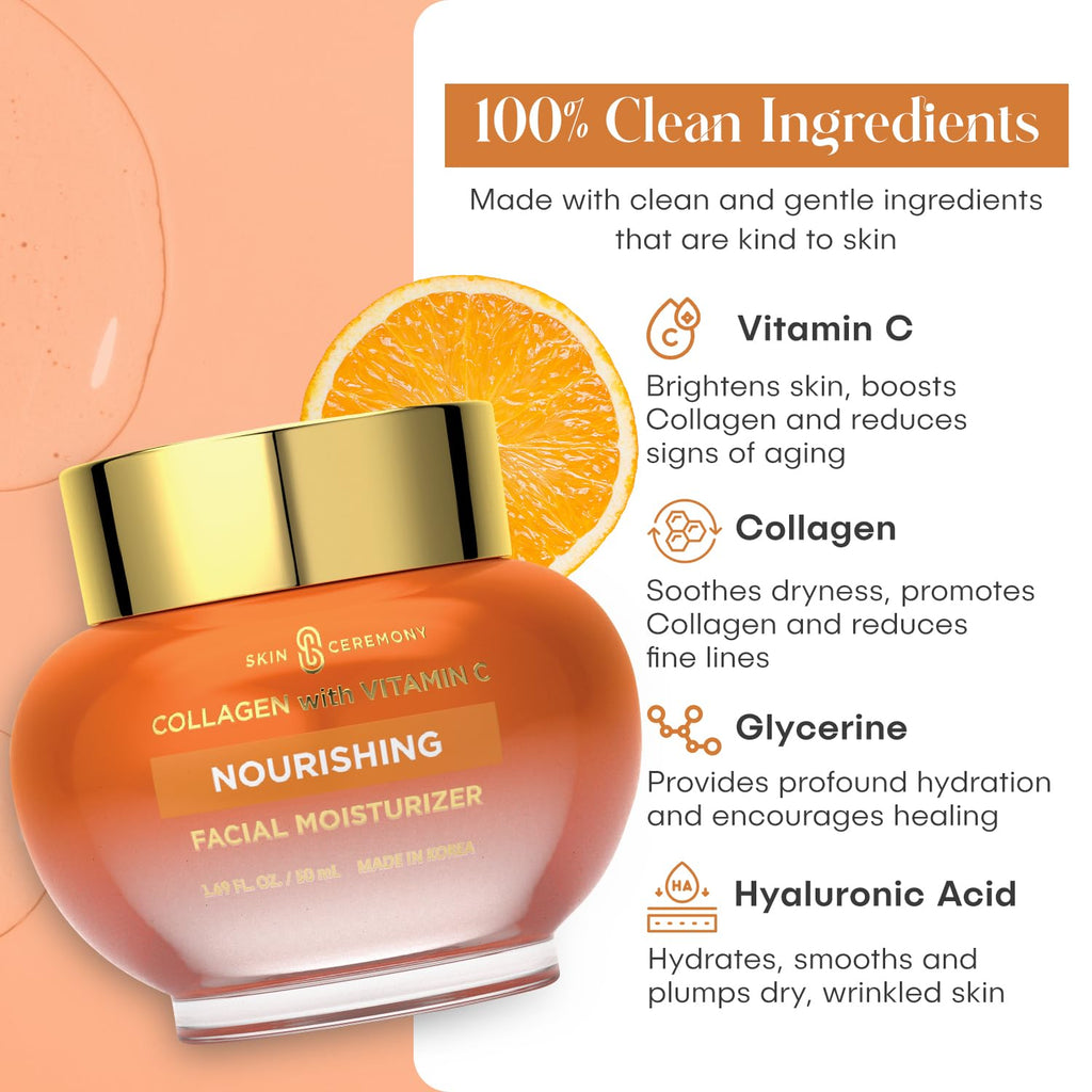 Skin Ceremony Collagen & Vitamin C Nourishing Moisturizer - Reduces Wrinkles & Fine Lines, Smooths Skin - Dermatologist Tested, Clean Beauty, Korean Skin Care - 1.69 FL.OZ. (2 Pack)