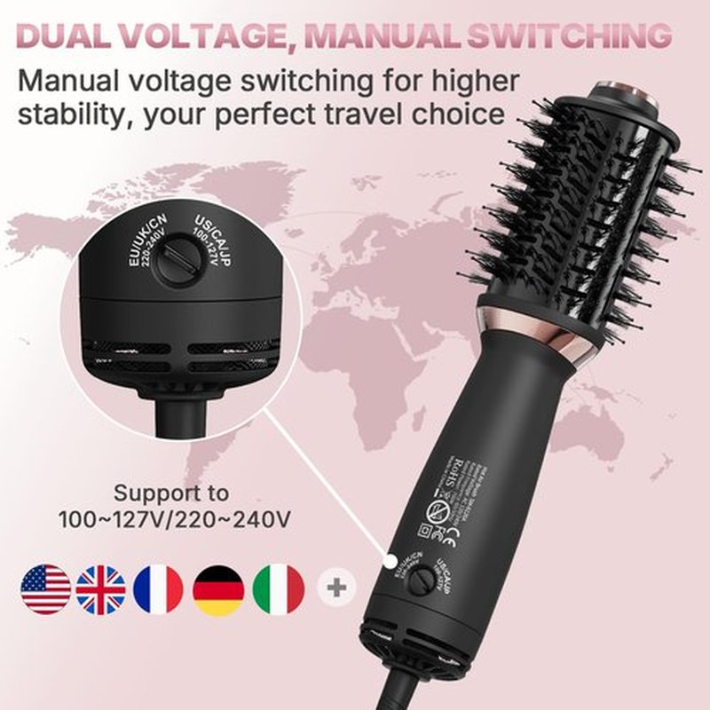 Keflare Mini Dual Voltage Hair Dryer Brush, 2-in-1 Hot Air Brush for Travel, One Step Blow Dryer & Styler for Drying, Smoothing and Volumizing Hair