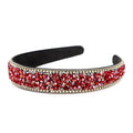 Wecoe Red Rhinestone Wide Headband for Women Girls - Fancy Sparkly Bling Diamond Beaded Jeweled Fashion Hair Accessory - Non-Slip 1 Inch Wide - Gifts