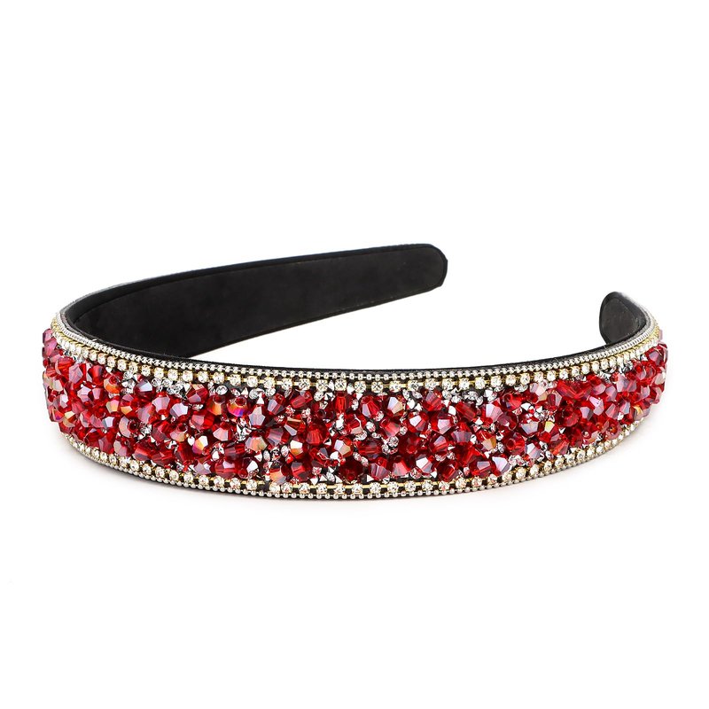 Wecoe Red Rhinestone Wide Headband for Women Girls - Fancy Sparkly Bling Diamond Beaded Jeweled Fashion Hair Accessory - Non-Slip 1 Inch Wide - Gifts