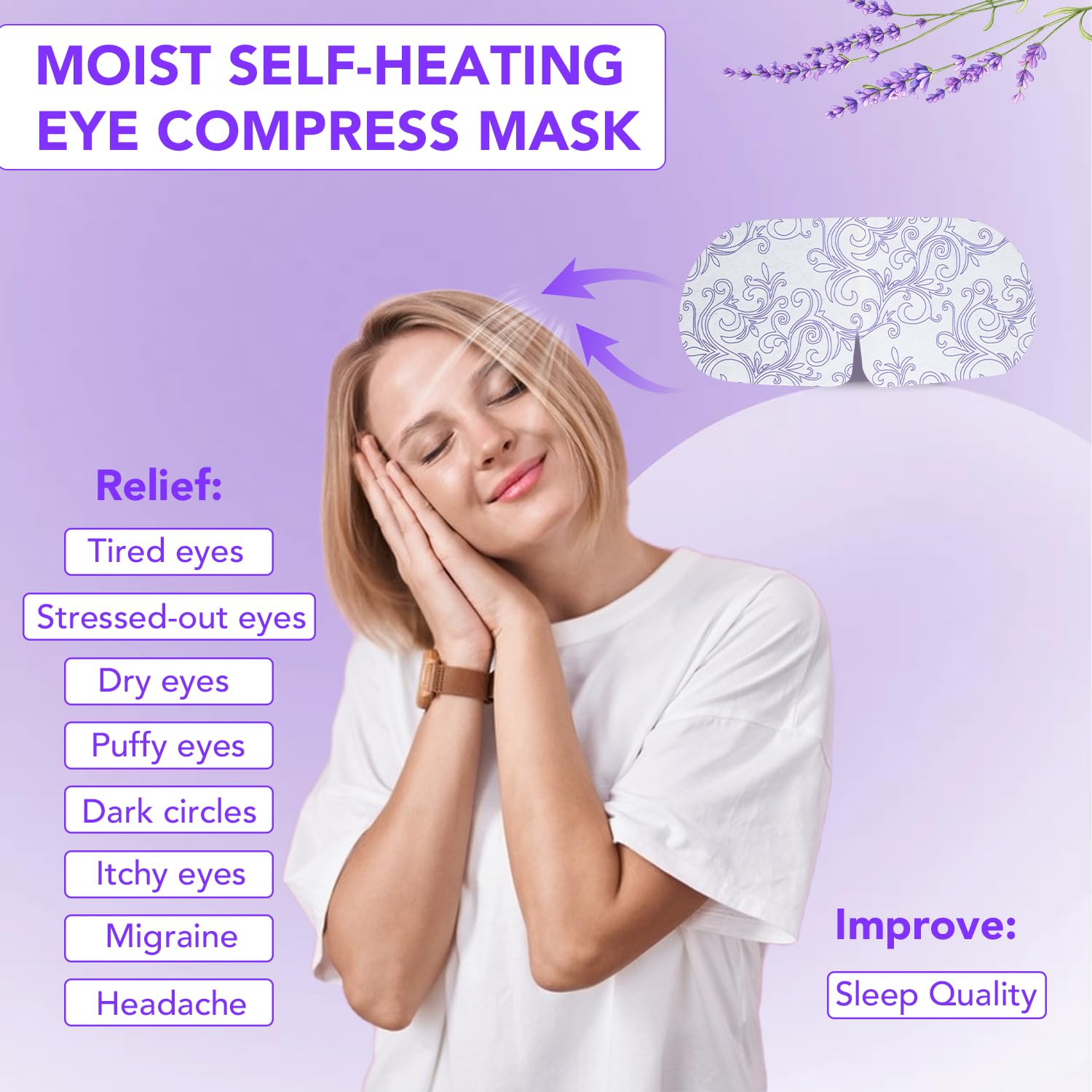 XPCARE 48 Pack Steam Eye Masks for Dry Eyes, Self Heated Steam Warm Eye Mask, Disposable Heated Eye Mask for Dark Circles, Puffy Eyes, Relief Stress Eye Fatigue（Lavender）