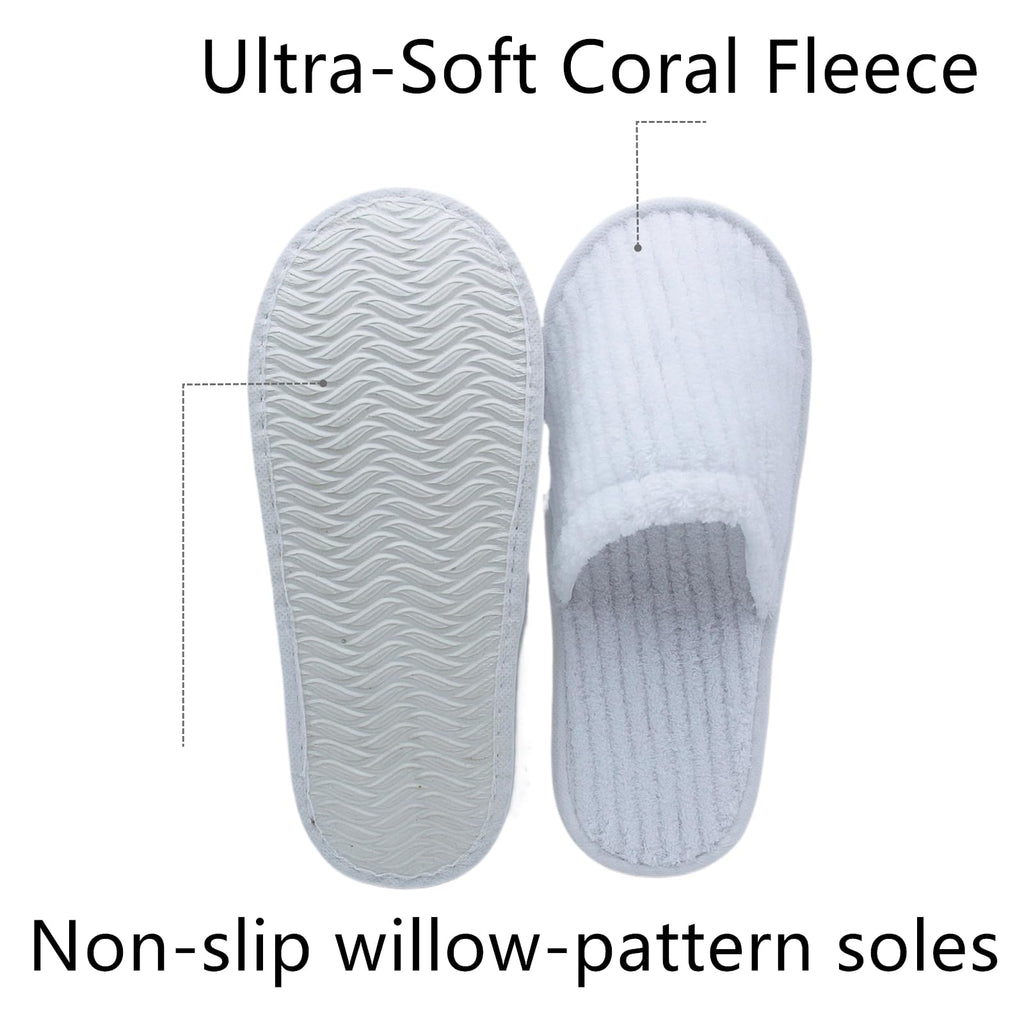 Zentriqlla 20 Pairs White Disposable Slippers, SPA Hotel Slipper for Women and Men, Closed Toe Soft Coral Fleece Slippers for Guests, Non-Slip Slipper for Travel Home Salon