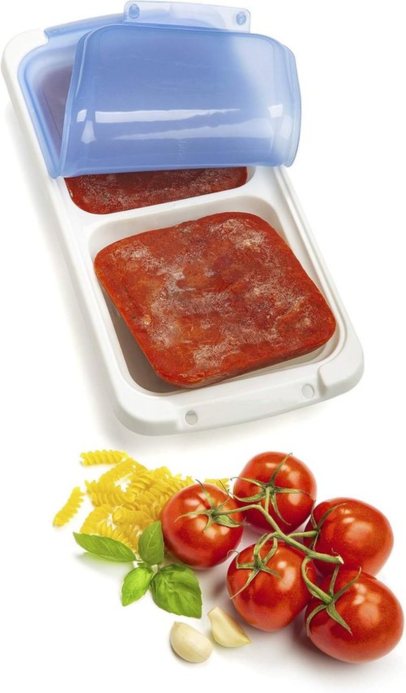 PrepWorks 1-Cup Food Storage Pod Tray - Dishwasher Safe with Silicone Lid | Blue & White, 4 Servings