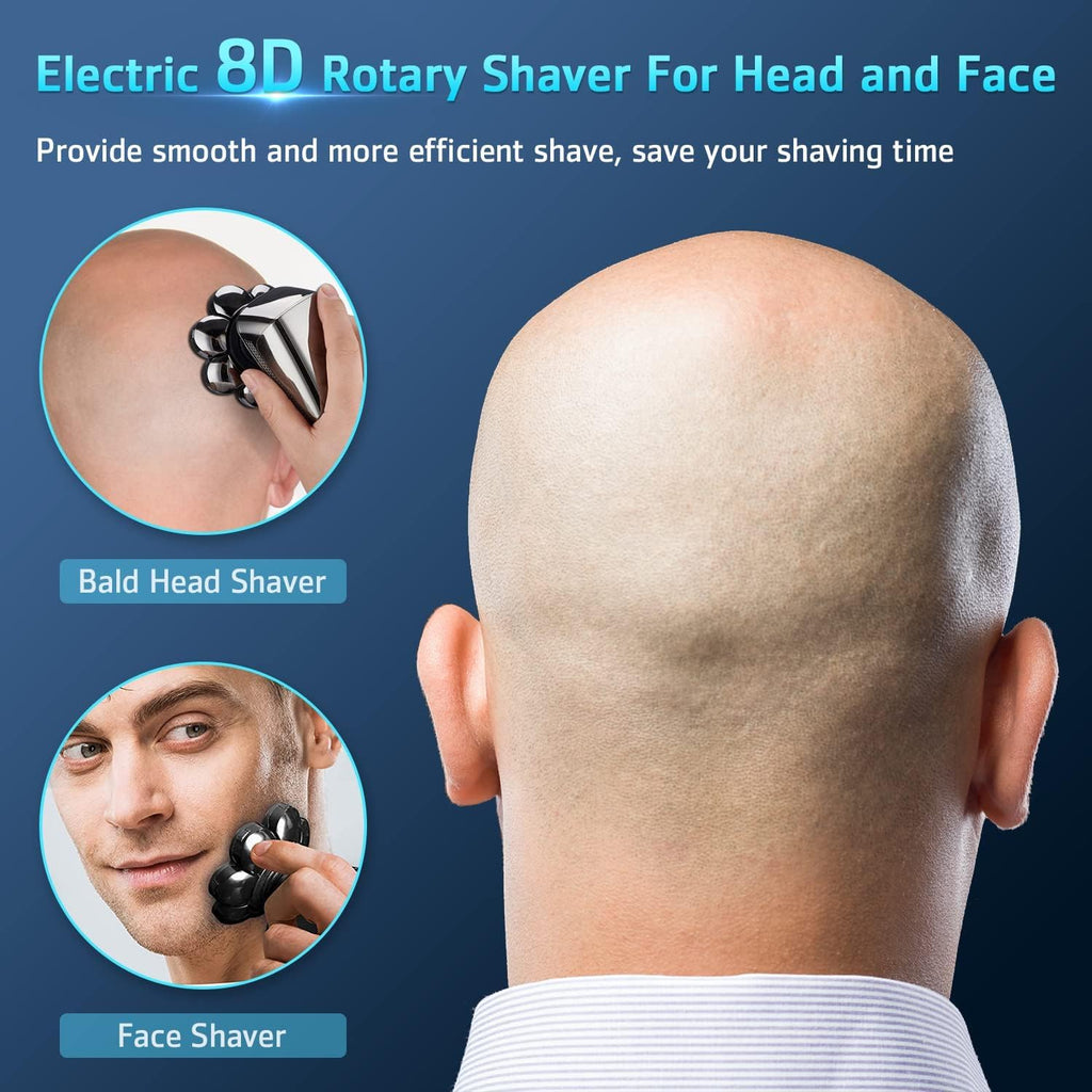 Electric Head Shaver for Men, 8D Upgraded 6-in-1 Head Shaver for Bald Men, Waterproof Wet/Dry Electric Shaver Razor Beard Grooming Kit Cordless Rechargeable