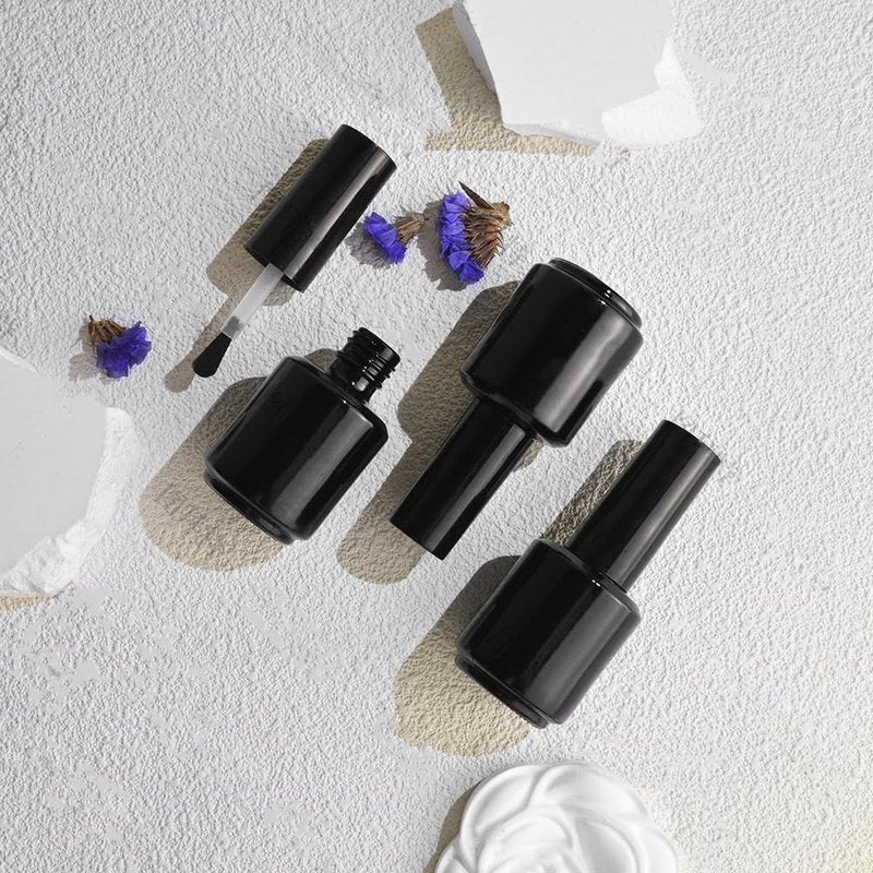 UPSTORE 6 Pcs 15ml Empty Nail Polish Bottles with Brush Round Refillable Glass Nail Polish Storage Bottles Containers for DIY Nail Art (Glossy Black)