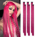 6 Pcs Pink Striped Hair Extensions Clip in Hairpiece 20 inch Synthetic Feather Scene Hair Extensions Long Straight Colorful Striped Hairpieces for Girl Women Cosplay Christmas Party Halloween Use