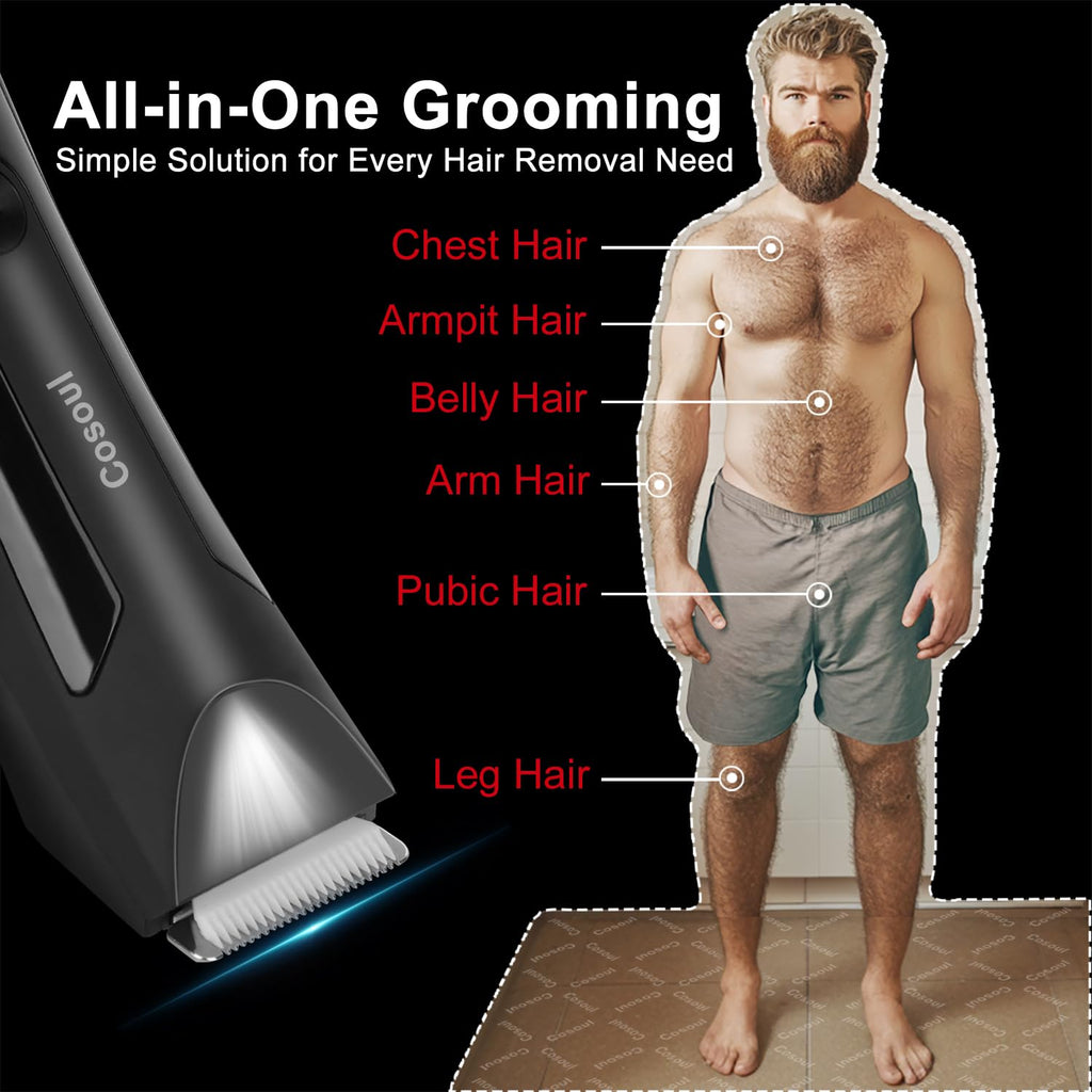 COSOUL Body Hair Trimmer for Men Professional, Electric Shaver for Pubic Hair, Chest, Legs, Compact Ball Trimmer Waterproof, Rechargeable USB C